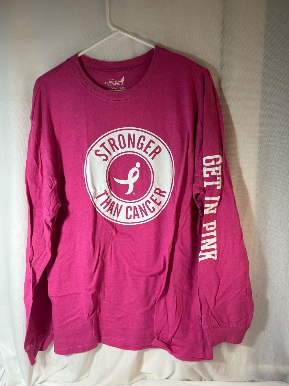 Pink Long Sleeve Tee - Stronger Than Cancer large